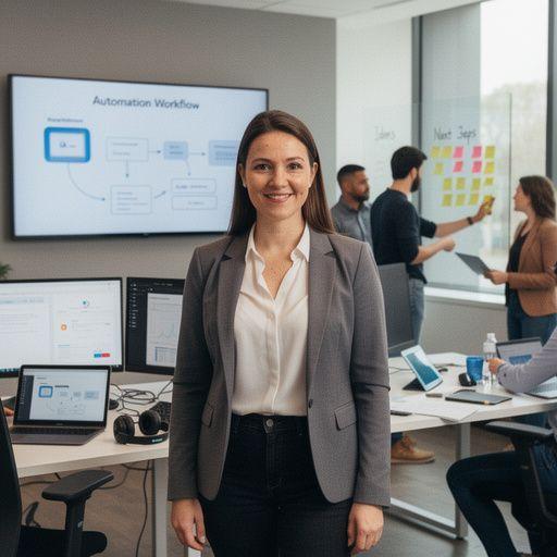 Close-up of a person programming an automation script on a laptop in a modern office setting.